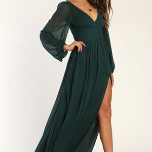 Lulus Enchant My Love Emerald Green V-neck Long Sleeve Maxi Dress - Size 2X